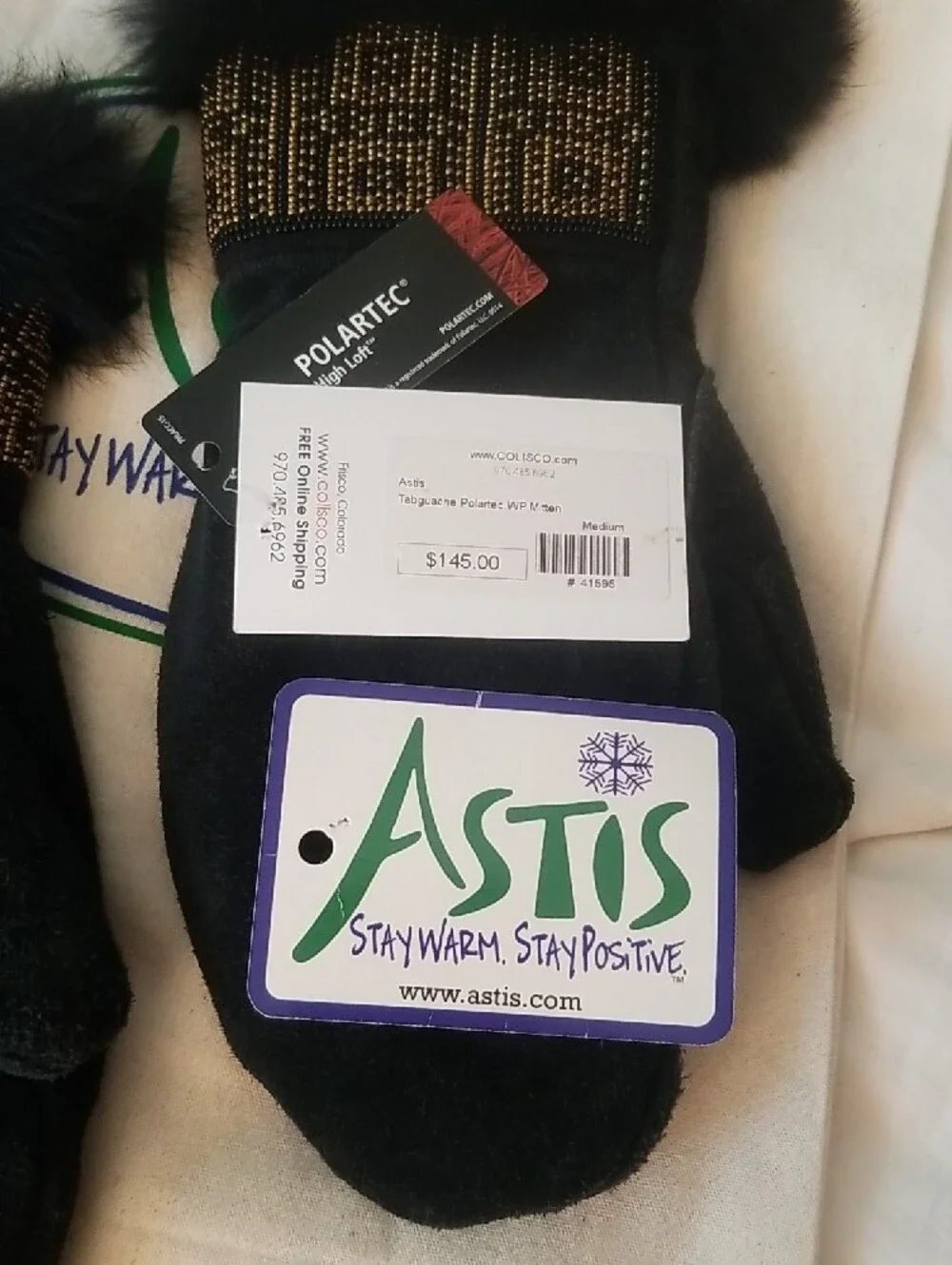 Astis Black Suede Fur-Trim Mittens with Beaded Cuff